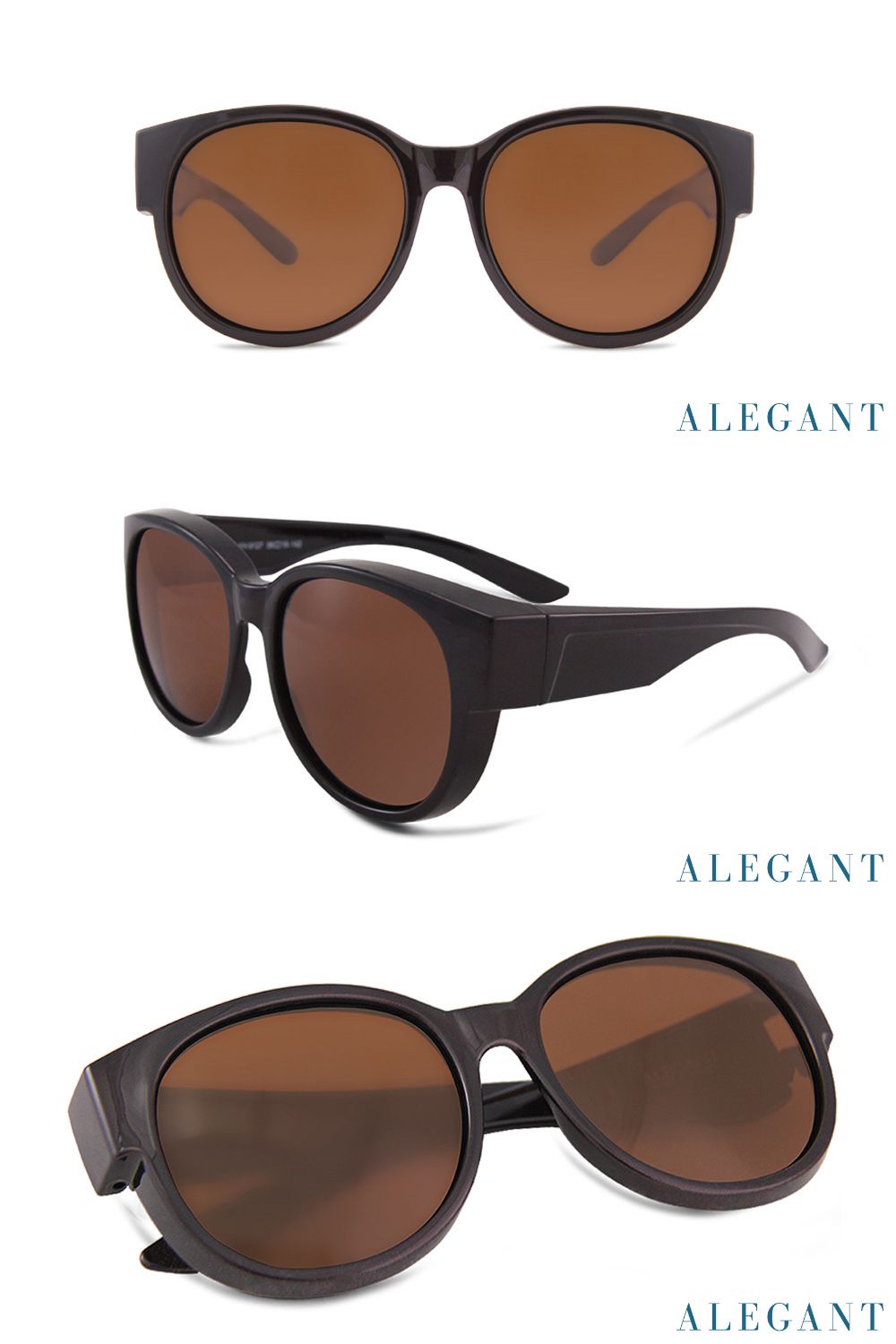 ALEGANT - 時尚蜜茶棕圓框全罩式偏光墨鏡│外掛式UV400太陽眼鏡包覆套鏡│車用太陽眼鏡│近視可戴外掛寶麗來墨鏡