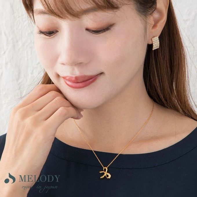 日本 Melody Accessory - 日本製 精緻小水鑽蝴蝶結項鏈-金