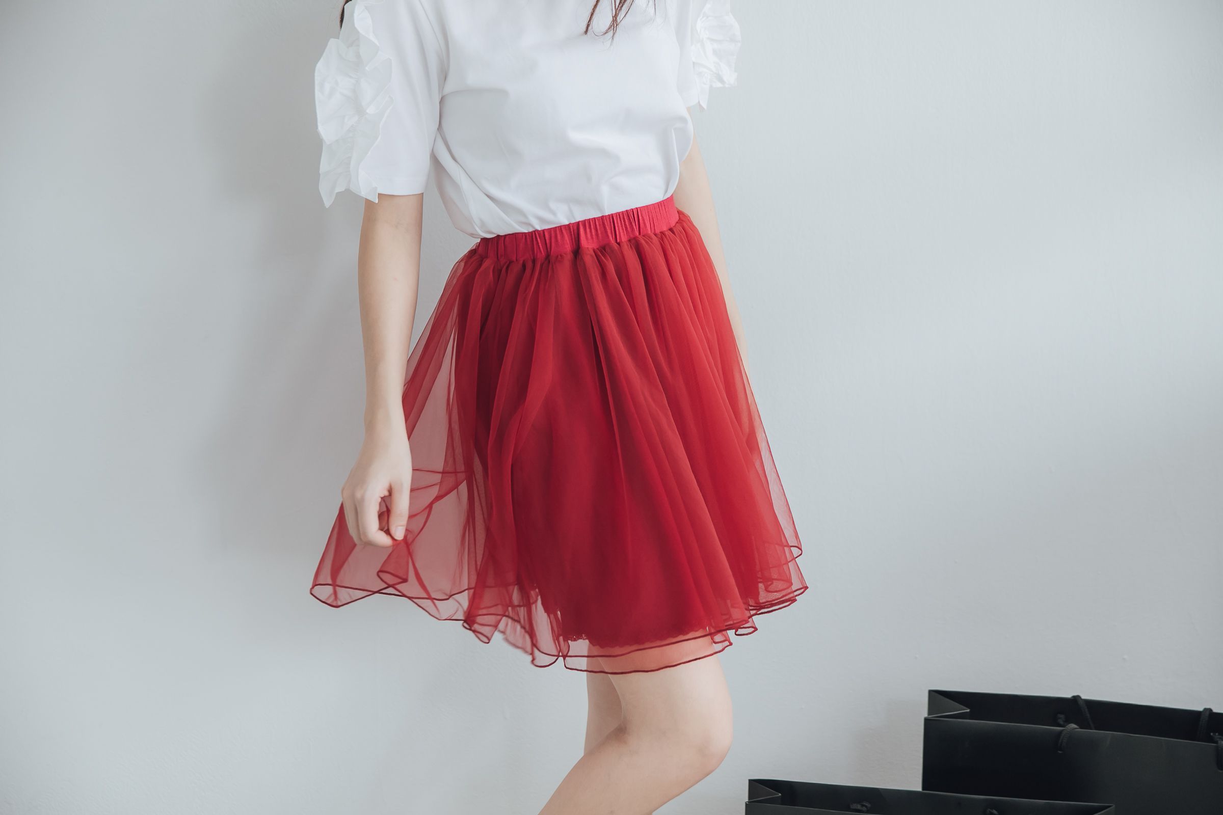 Peachy - 獨家訂製綿柔空氣紗裙-短裙款-性感酒紅 (F)