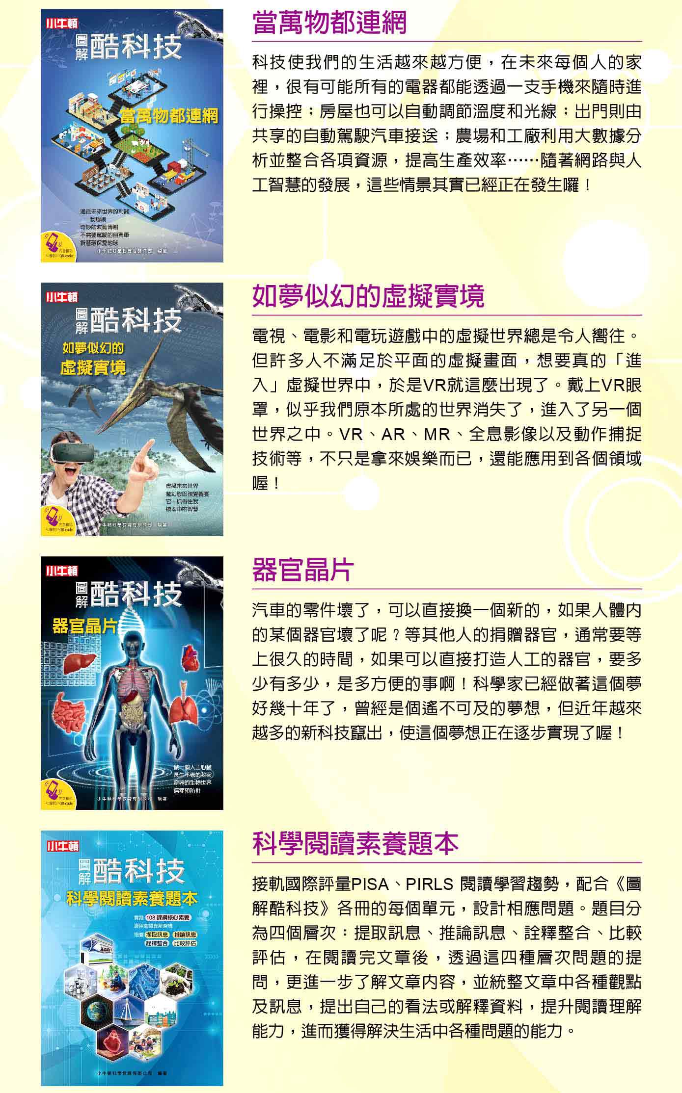 【小牛頓圖解酷科技】10冊+附贈【科學閱讀素養題本】一冊-平裝/72頁/26 x 18.5 cm/彩色/附素養題本