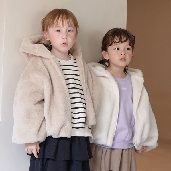 日本 Lycee mine - 泰迪熊蓬鬆感連帽外套-卡其米