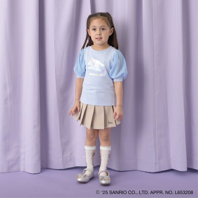 日本 Lycee mine - 閃亮印花雪紡泡泡袖上衣-卡通人物大耳狗-海軍藍