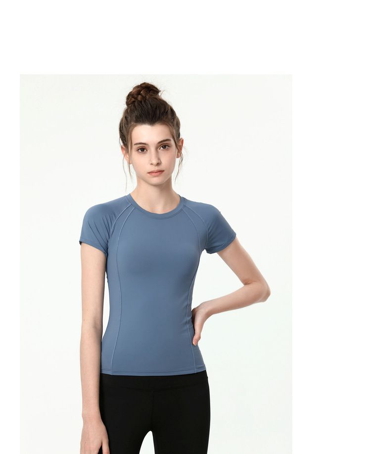 S~4XL圓領緊身運動短袖上衣-灰色