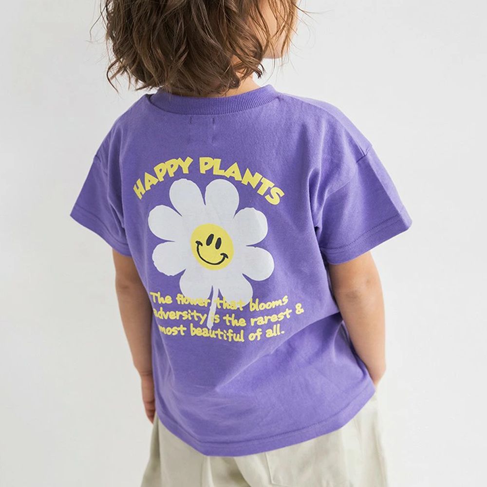 天竺棉可愛印花短袖上衣-笑臉花花-紫
