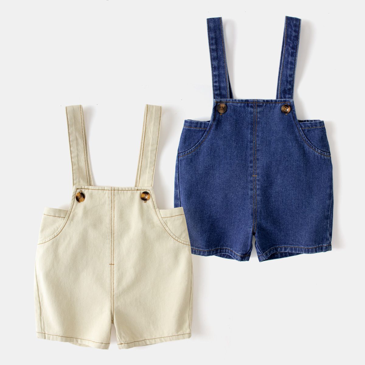 牛仔吊帶短褲-藍色