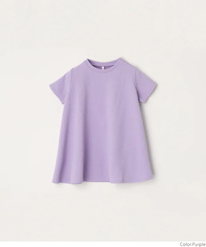 日本 COCA - 速乾彈性 圓領A字剪裁長版短袖上衣-孩子-淺灰