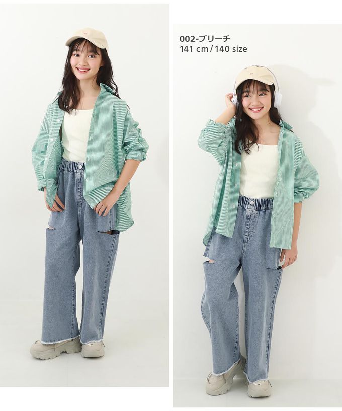 日本 devirock - 純棉舒適時尚鏤空丹寧褲-復古刷色-淺藍