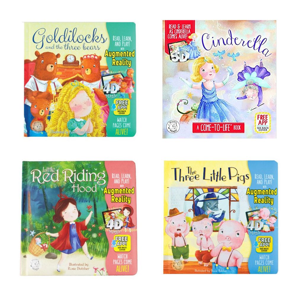Little Hippo Books - 【童話故事跳出來】4書合購：小紅帽＋三隻小豬＋仙杜瑞拉＋金髮女孩與三隻熊