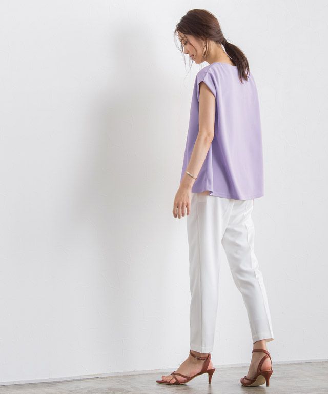 日本 Pierrot - 接觸涼感 小V領雪紡無袖上衣-橘