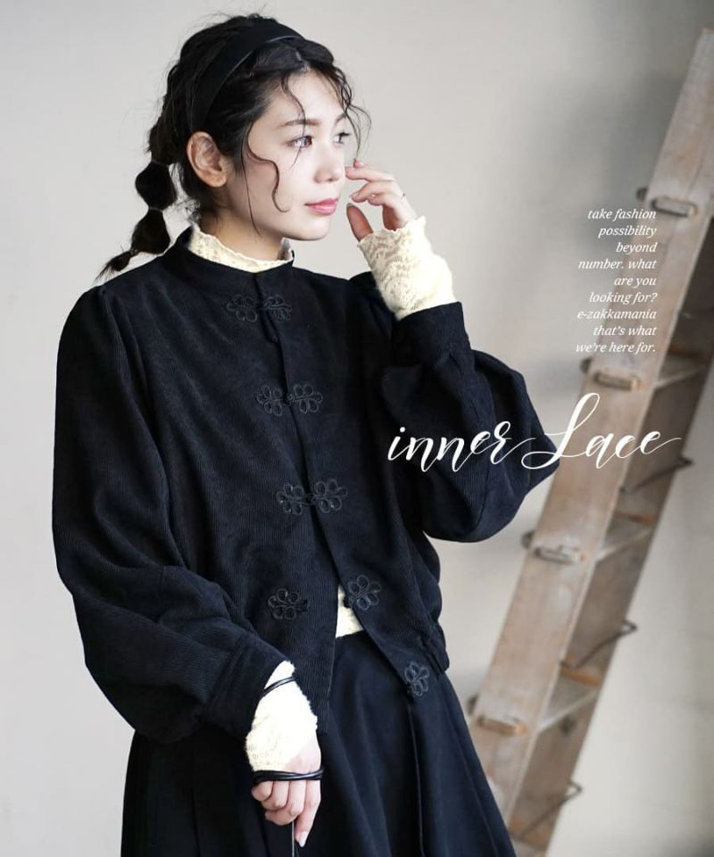 日本 zootie - 微透膚刺繡蕾絲高領內搭長袖上衣-黑