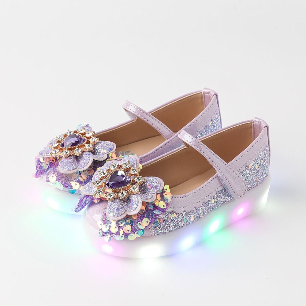 韓國 OZKIZ - (LED)愛心圈鑽蝴蝶結休閒鞋/布鞋-紫