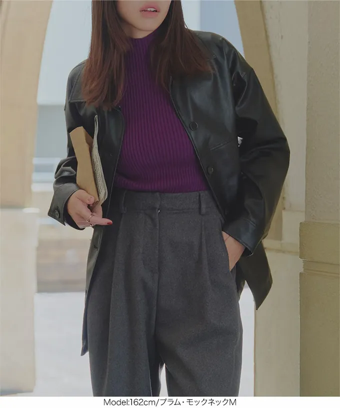 日本 Kobe Lettuce - [定番]優美羅紋合身針織上衣(可選領)-深灰