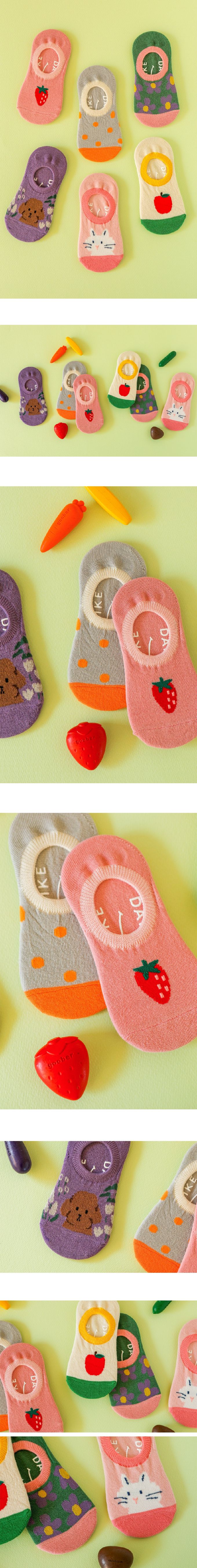 韓國 Daily Like - 兒童襪子/船型襪6入組-動物X水果