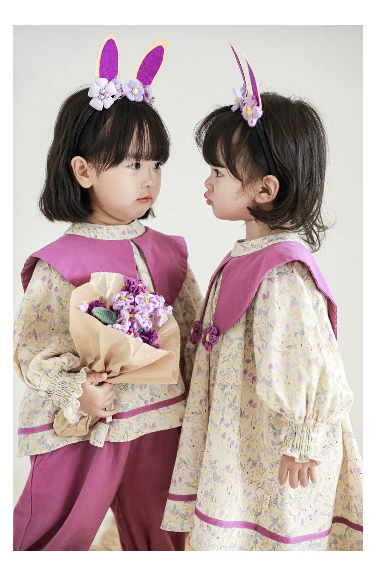 腰鬆緊束口花苞長褲-兔子與花-杏色