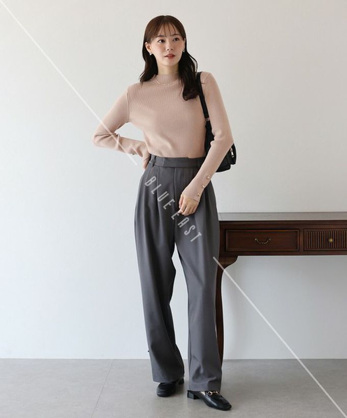 日本 BLUE EAST - 愛心金釦羅紋小高領長袖上衣-海軍藍