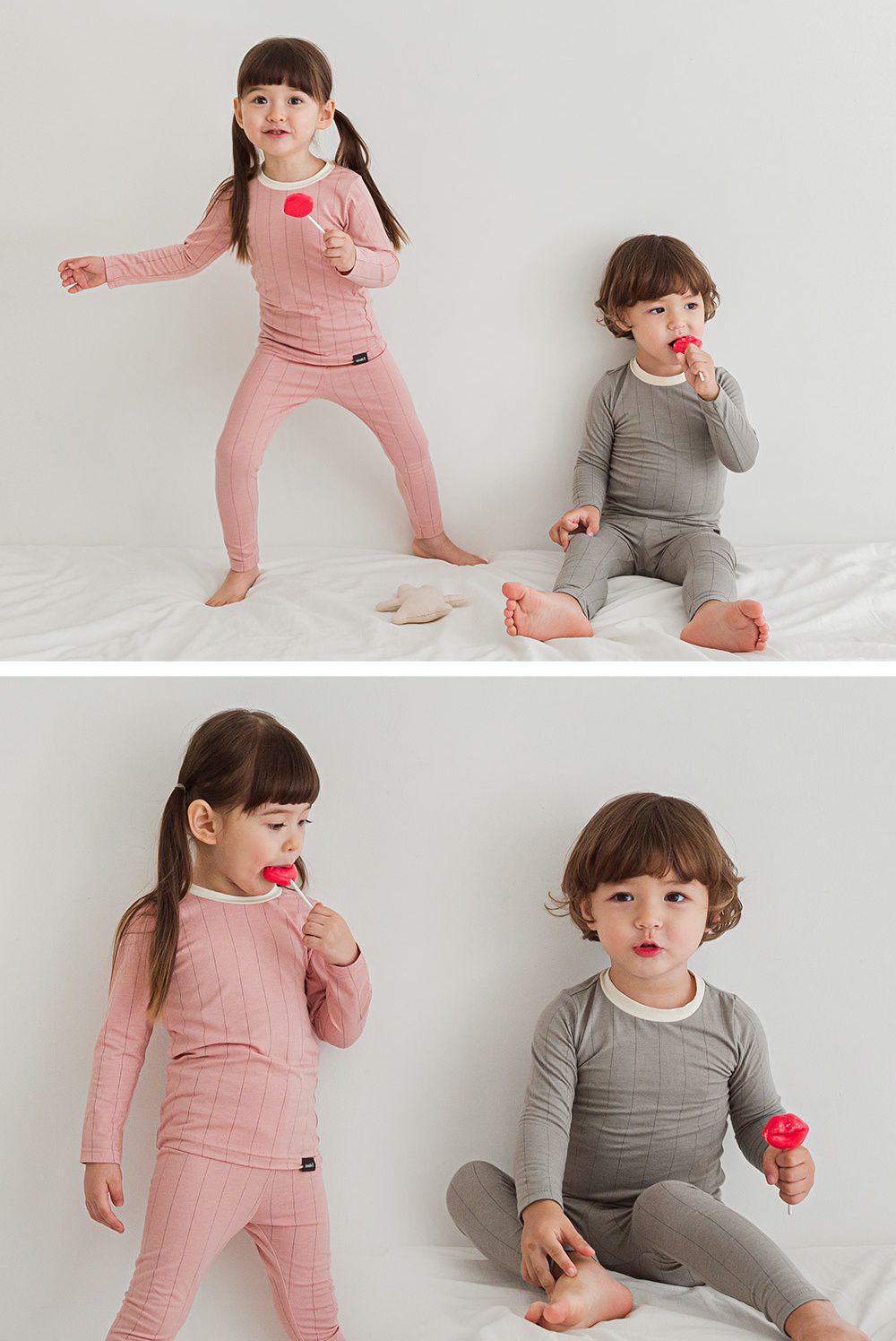 韓國 Cordi-i - 德國Viloft天然纖維保暖衣套裝-淺色線條-灰藍