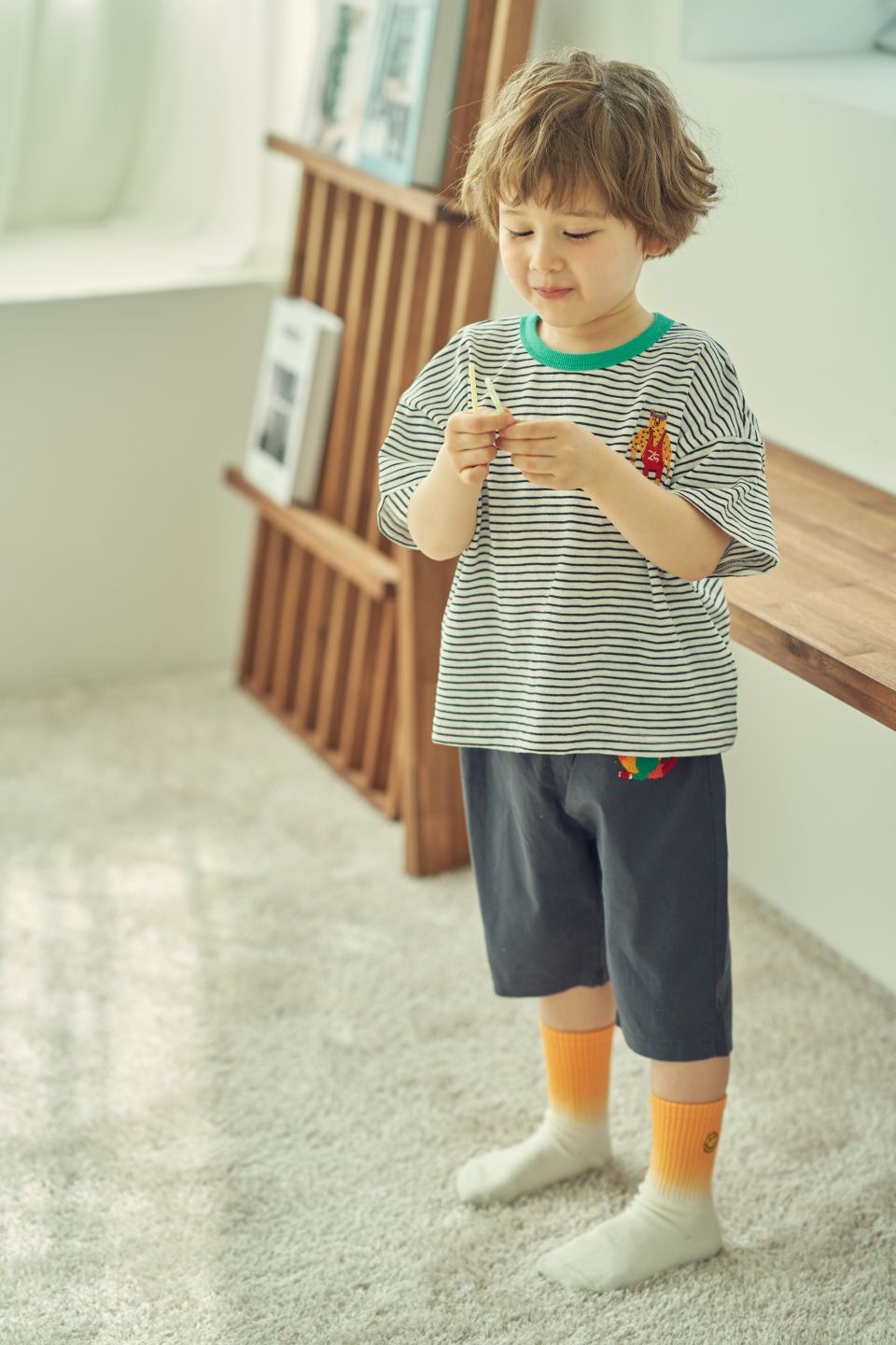 韓國 Mimico - 刺繡獅子條紋T