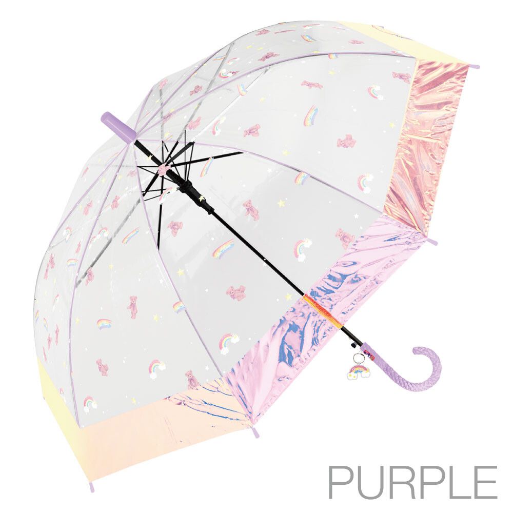 日本中谷 - 透明窗設計兒童雨傘/直傘-彩虹貓貓-水藍 (55cm(身高130cm以上))