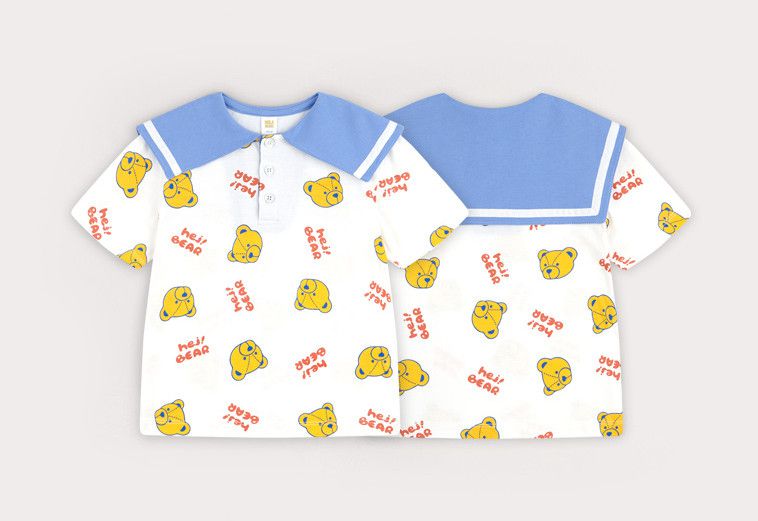 韓國 HEJMINI - 玩偶熊翻領鈕扣上衣-象牙白