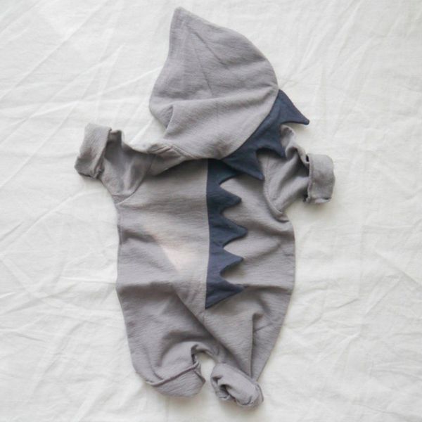 JoyNa - 連帽長袖連身衣-恐龍-灰