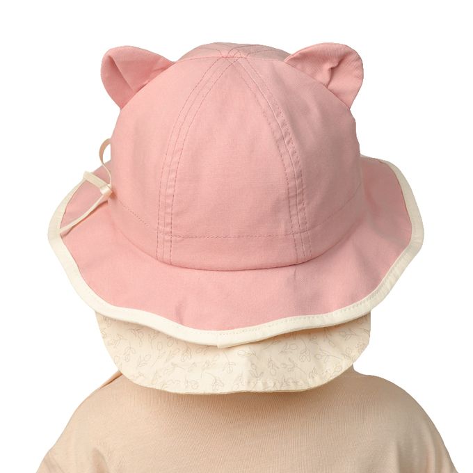 akachan honpo - 耳朵造型帽-附防曬遮陽布-粉紅色