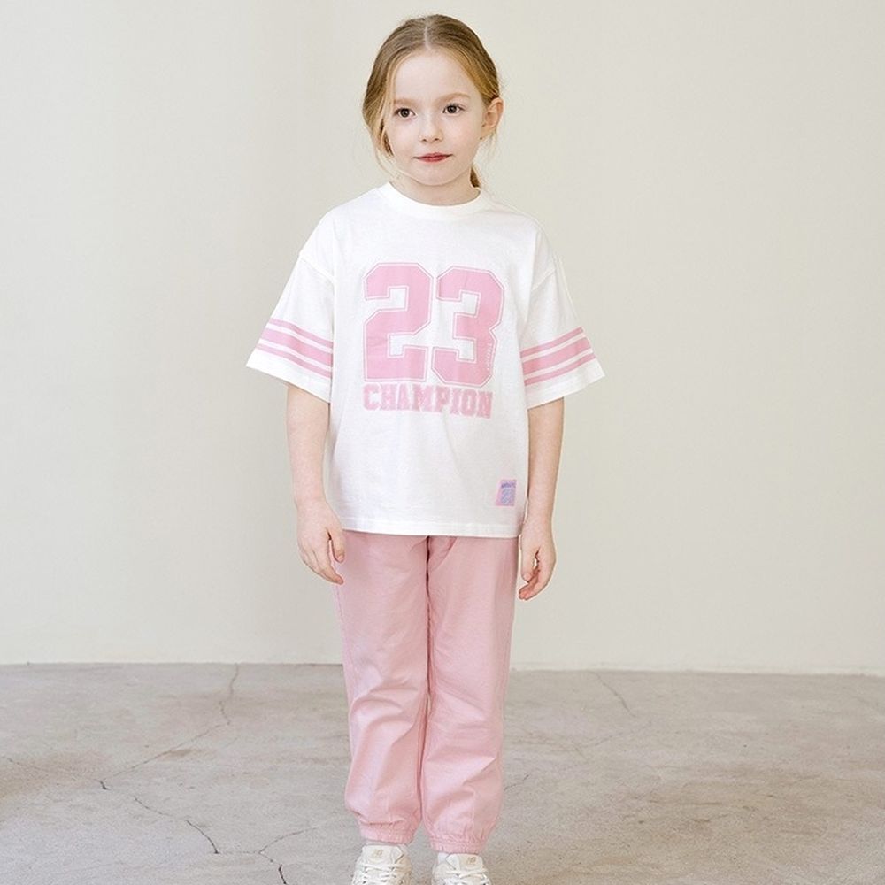 數字23圖案休閒短袖長褲套裝-粉