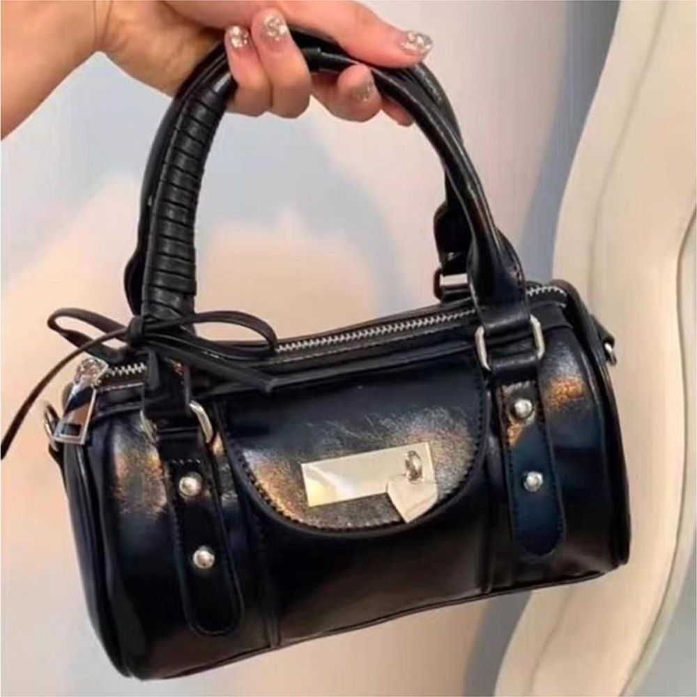 亮麗心型吊牌迷你波士頓包-黑 (F)