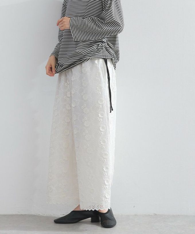 日本 Lupilien - 100%棉 奢華滿版緹花刺繡寬褲-黑