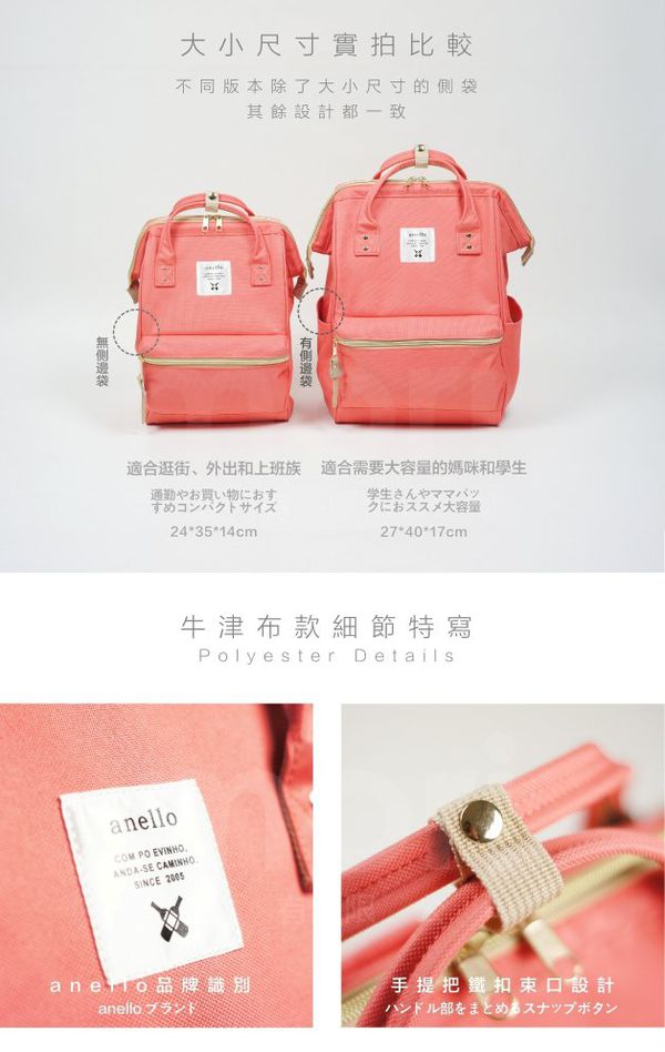 日本 Anello - 日本大開口牛津布後背包-mini小尺寸-LGY淺灰