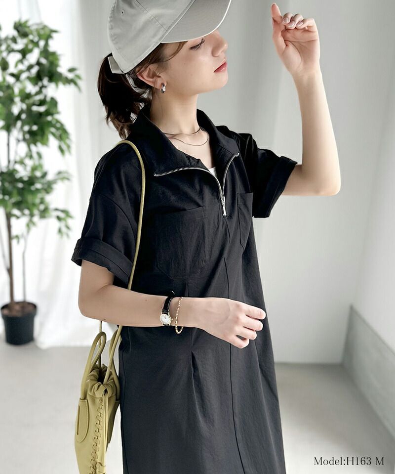 日本 Classical Elf - 酷甜工裝風拉鍊翻領洋裝-焦糖棕