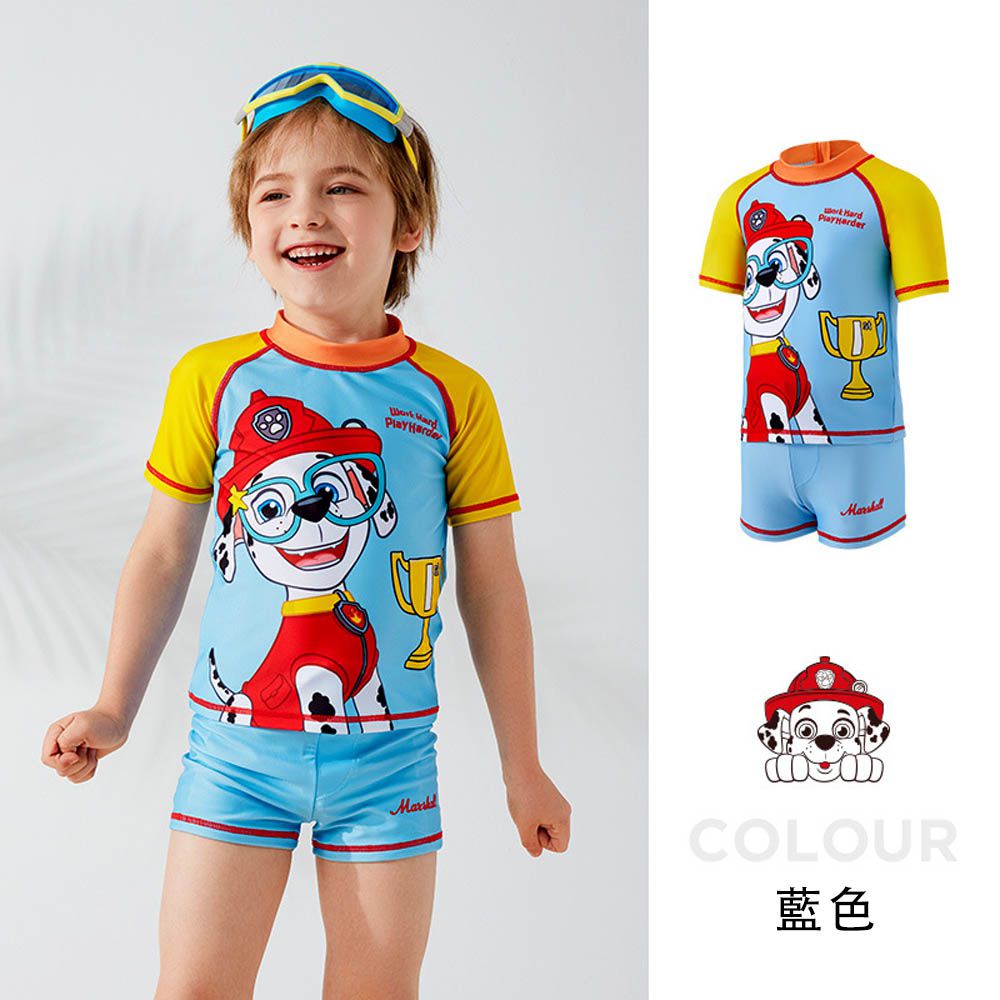 UPF50+短袖泳裝套裝-卡通人物毛毛-藍色