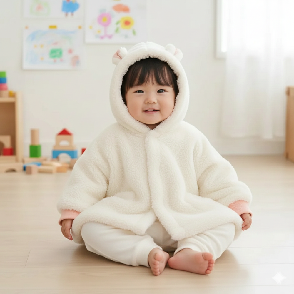 刷毛斗篷-動物-米白色