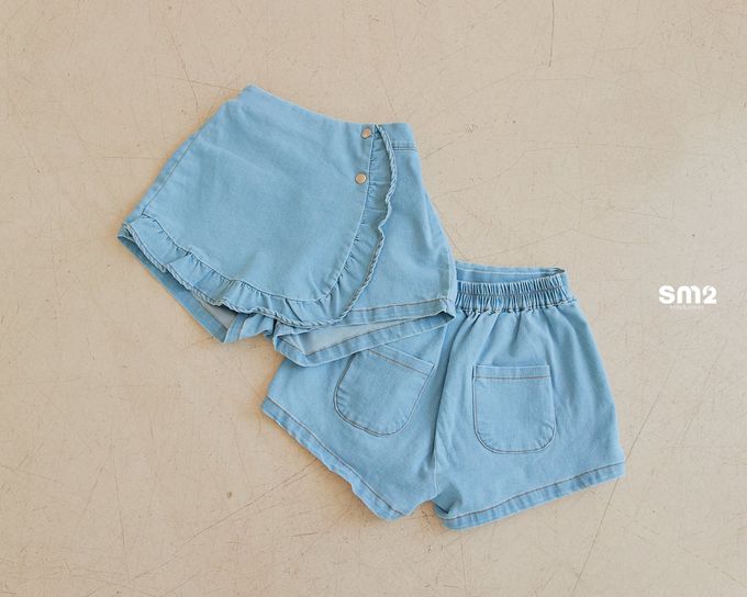 韓國 sm2 - 荷葉剪裁牛仔銀釦片裙褲-水洗藍
