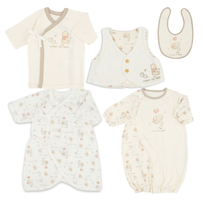 akachan honpo - 嬰兒用品5件組-小熊維尼-淺卡其色