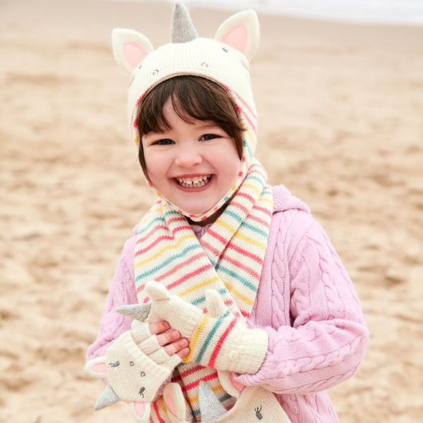 英國 JoJo Maman BeBe - 保暖舒適羊毛帽-條紋獨角獸