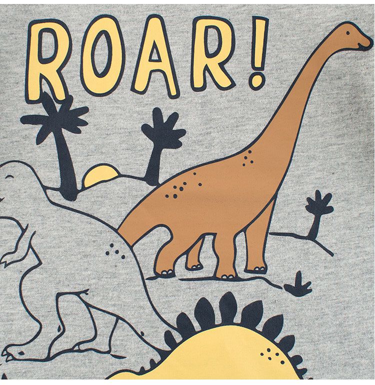 純棉圓領薄長袖上衣-Q萌恐龍世界-灰色