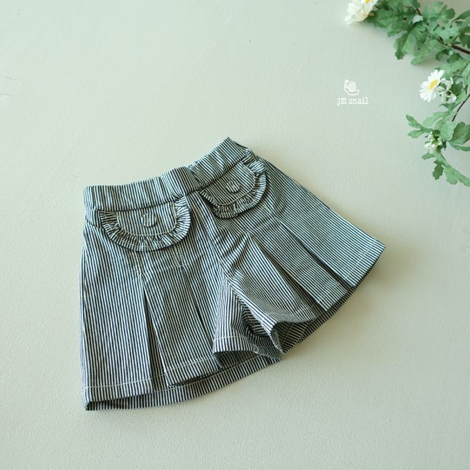 韓國 Jmsnail - 鬆緊腰少女感口袋百摺褲裙-細條紋