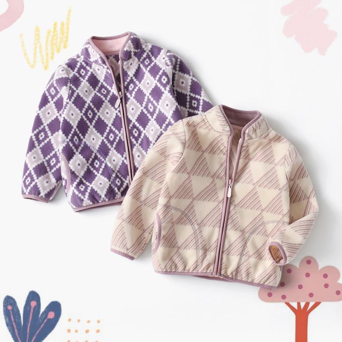 Fleece搖粒絨兒童外套-紫線條角形