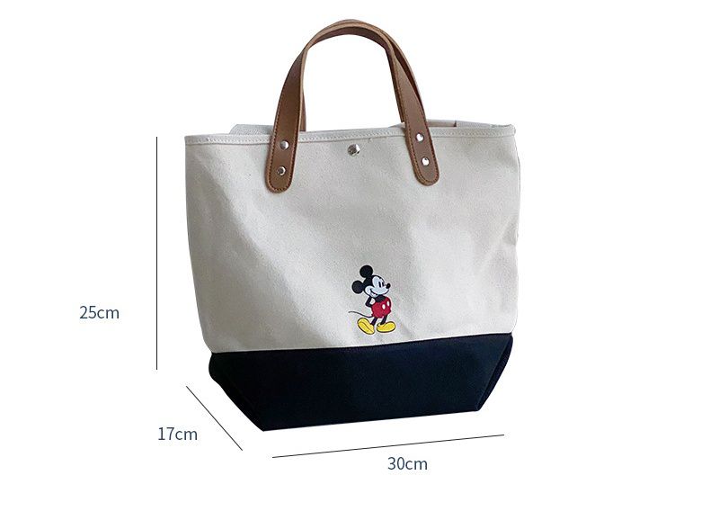 肩背/手提兩用帆布包-卡通米奇-黑色X卡其提帶