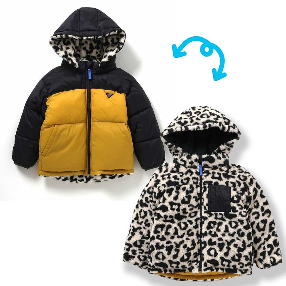 2WAY雙面穿 柔軟毛毛科技羽絨外套(帽可拆)-黑X黃