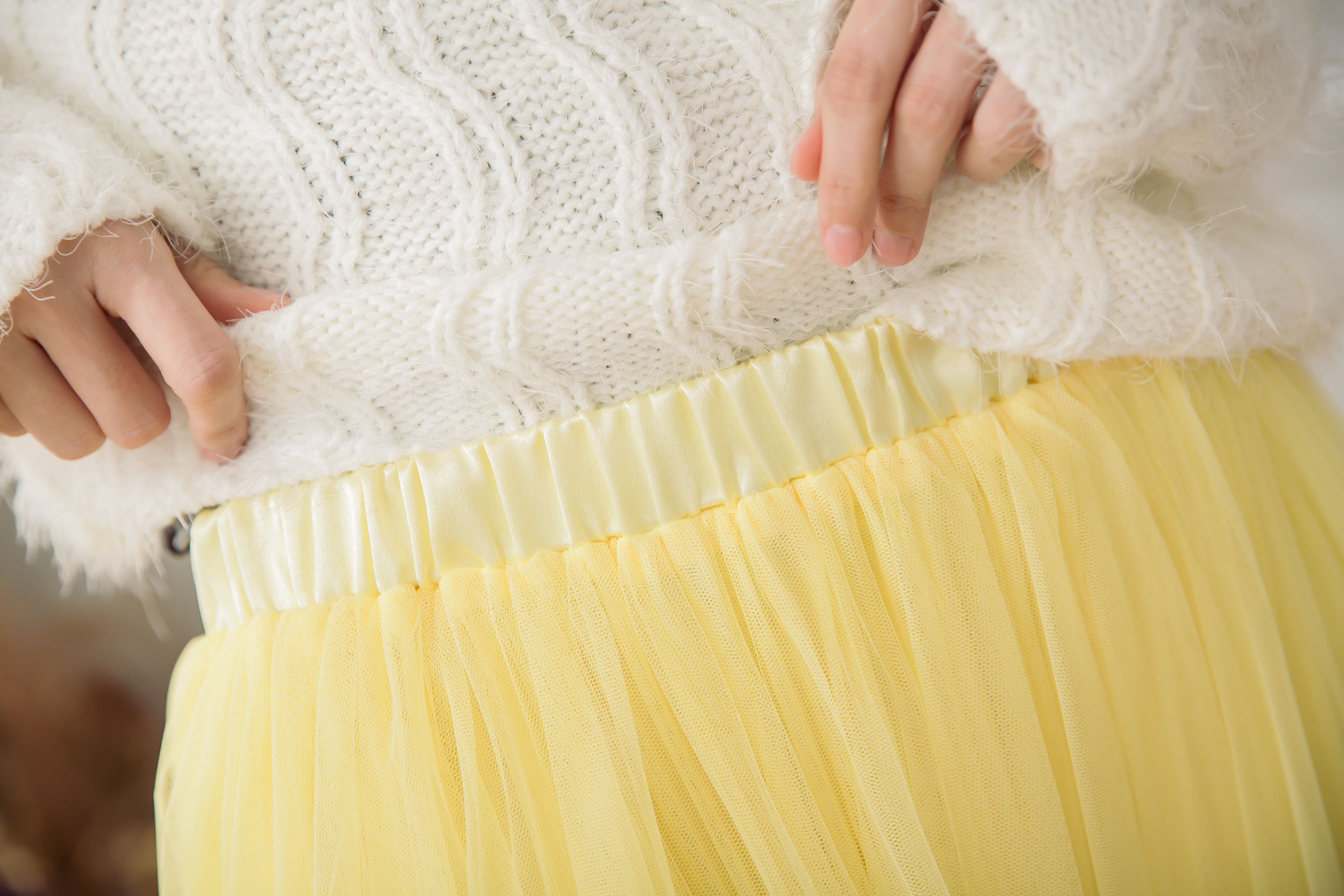 Peachy - 獨家訂製綿柔法式浪漫三層蓬紗裙-三層蓬版-嫩鵝黃 (F)