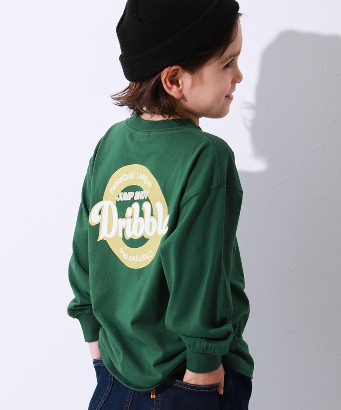 日本 devirock - 100%棉 落肩印花長袖T恤-背後英文-濃綠