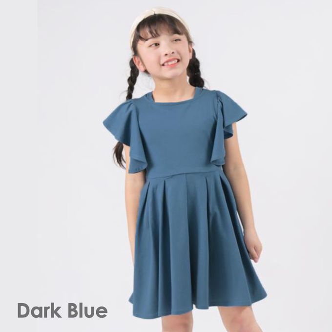 日本 evercloset - 波浪荷葉短袖浪漫洋裝-黑白條紋