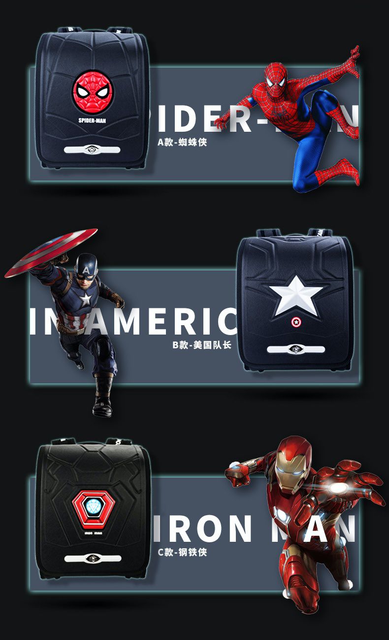 日式簡約大容量書包-卡通人物鋼鐵人-黑色 (建議90~120cm)-27x18x36cm