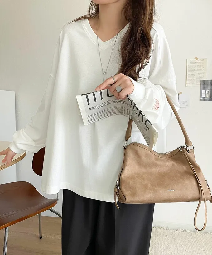 日本 Classical Elf - Java 簡約顯瘦V領長袖上衣-炭灰