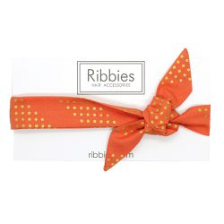 英國 Ribbies - 兒童蝴蝶結髮帶-珊瑚紅金點點
