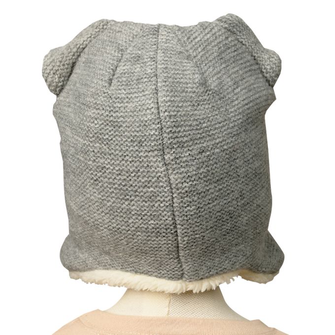 akachan honpo - 冬季針織帽-動物 內裡刷毛-灰色