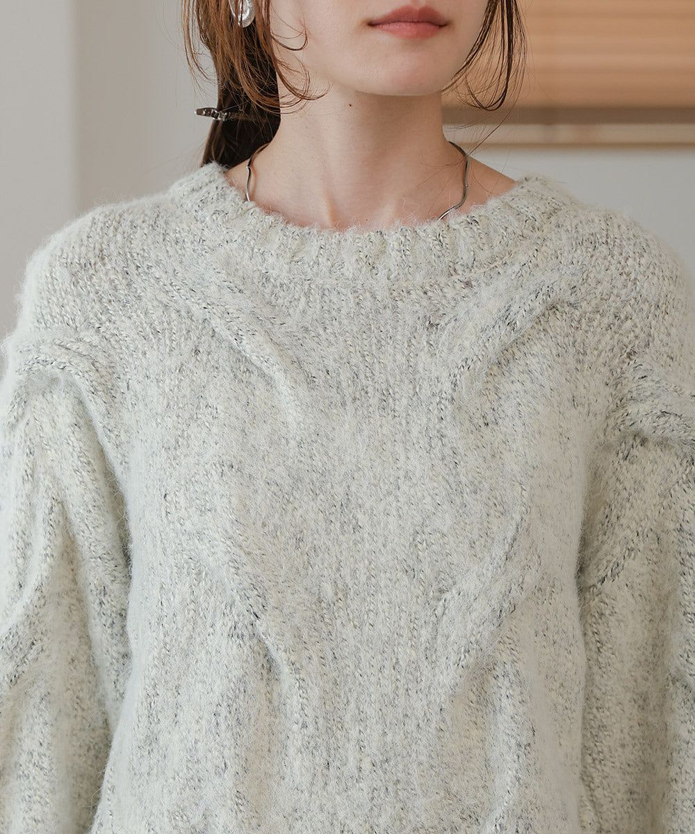 日本 Bab - 季節感立體麻花大寬袖針織上衣-深灰