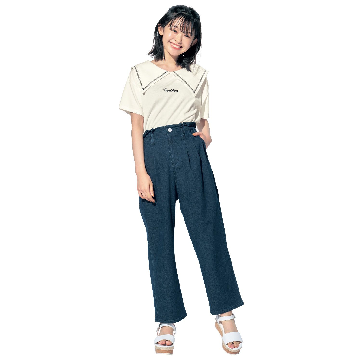 日本 Papel lapiz - 水手領潔淨感短袖上衣-黑