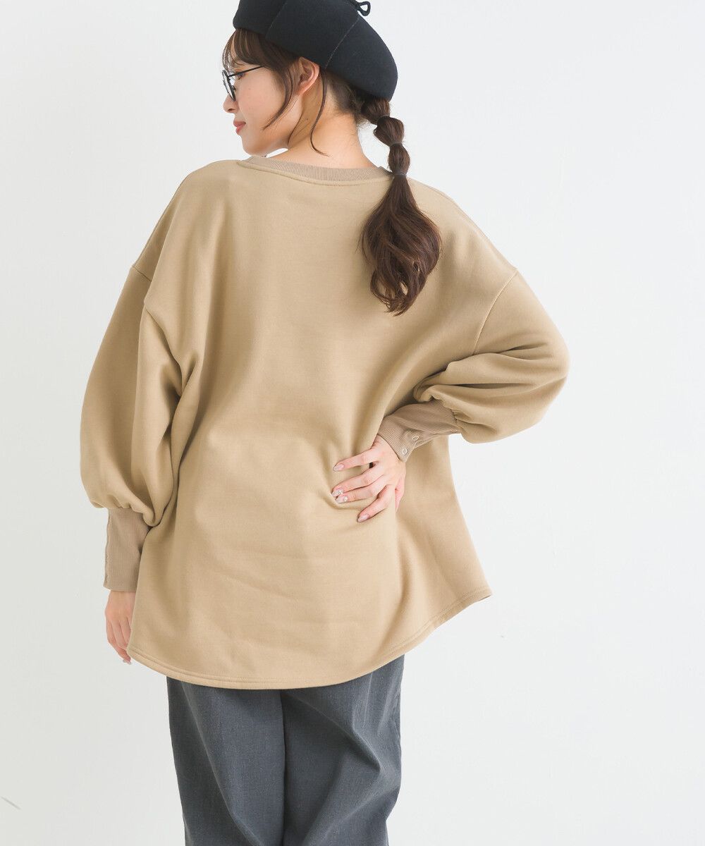 日本女裝代購 - 裏起毛典雅束口袖長袖上衣-象牙